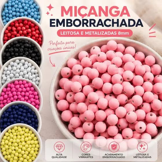 kit 1000 E 500 unidades Miçanga Bola 8MM emborrachada Sortidos Artesanato Terço Pulseira