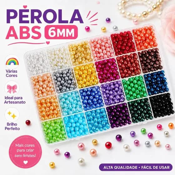 Perola de Abs de 6mm Não descasca com furo para miçanga e artesanato com 500/1000/1500 Unidades