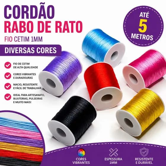 Fio Seda Ate 5 Metros  - 1.0mm - Cordão Rabo De Rato Diversas Cores