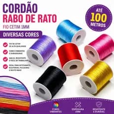 Até 100 Metros Cordão Rabo de Rato 1mm Cores Únicas Fio Cetim Diversas Cores