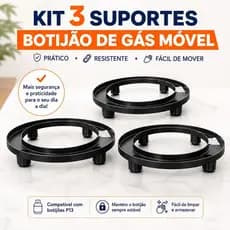 Kit 3 Suportes Para Botijão De Gás Preto Sem Rodinhas Resistente Para Cozinha E Vasos