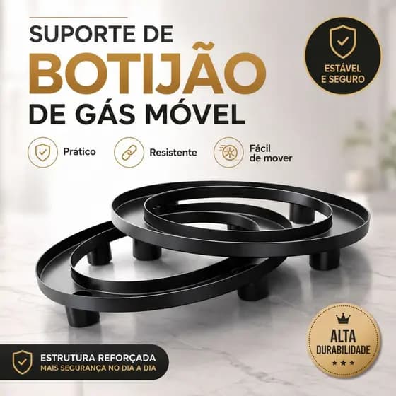 Suporte Para Botijão De Gás Preto Sem Rodinhas / Base Redonda 4 Apoios Para Vasos