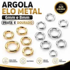 kit Argola Elo Metal Bijuterias Artesanato 6mm E 8mm - Prata E Dourado