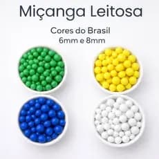 Kit 500 E 250 Unidades Bolinhas Lisa Leitosa De 6mm e 8mm Cores Brasil Copa Miçangas Verde Amarelo Azul Branco