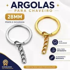Argolas Para Chaveiro C/ Corrente -28mm Prata/dourado 50/100/150Pçs