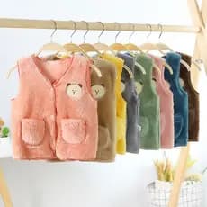 [ZY] 60-120cm Estoque Pronto Crianças Colete de Velo de Coral Dupla Face Colete Térmico de Velo de Coral Outono Inverno Moda Bebê Roupa Térmica Cardigan Baby Casual Waistcoat