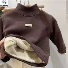 [ZY] 70-140 Camiseta infantil de lã de lã de manga comprida espessada roupas quentes outono inverno bebê gola alta camis