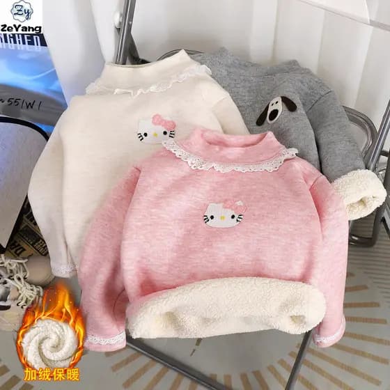 [ZY] 70-150 Camiseta infantil de lã de lã de lã de manga comprida espessada camiseta Casual outono inverno bebê gola alt