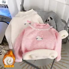 [ZY] 70-150 Camiseta infantil de lã de lã de lã de manga comprida espessada camiseta Casual outono inverno bebê gola alt