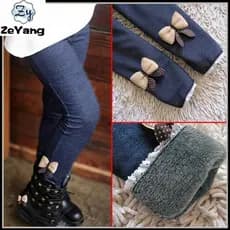 [ZY] 90-150 Calças infantis de algodão com forro engrossado imitação Jeans outono inverno bebê Casual calças quentes leg