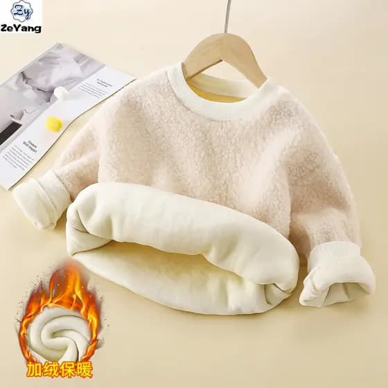 [ZY] 70-150 Pronto estoque infantil forro de lã Casual camiseta de manga comprida roupas quentes espessadas outono inver