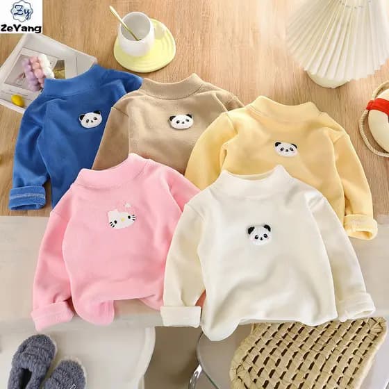 [ZY] 70-150 Pronto estoque forro de lã infantil moletom engrossado Casual camiseta de manga comprida outono inverno bebê