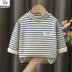[ZY] 60-140 Camiseta infantil de lã de lã de manga comprida espessada roupas quentes outono inverno bebê Casual listrado