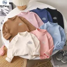 [ZY] 80-160 Pronto estoque infantil gola meia alta manga comprida veludo alemão roupas quentes camiseta Casual outono in