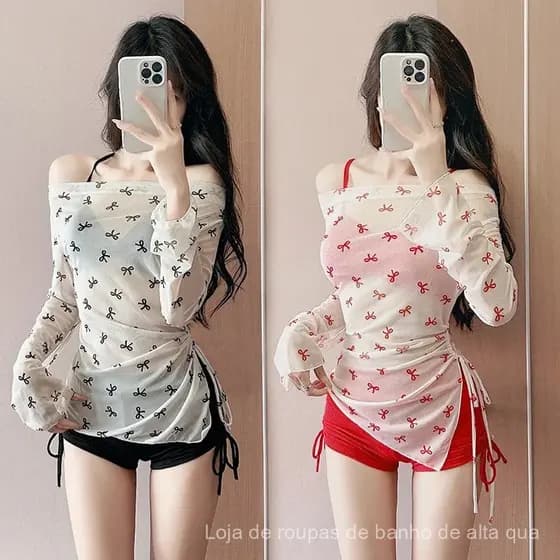 2026 Novo Maiô Feminino Conjunto de Três Peças, Cobre a Barriga, Modela a Silhueta, Realça Seios Pequenos, Estilo Corean