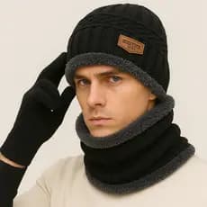 Conjunto Kit de Touca e Gorro Unissex Forrado Macio para o Inverno