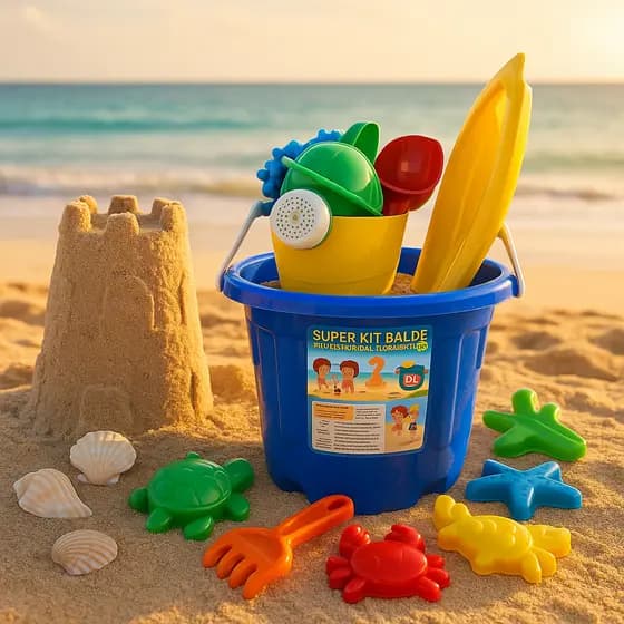 Baldinho de Praia Infantil GG Kit com 12 Peças Como Moldes, Pá, Rastelo, Regador Ideal Para Areia e Piscina