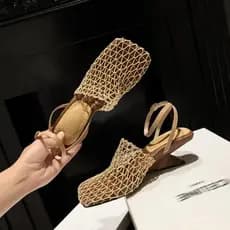 2025 Sandálias de Designer de Moda de Luxo de Verão para Mulheres, Sandálias de Salto Alto com Renda, Malha, Bico Quadra