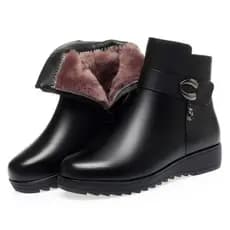 Botas de Couro Femininas 2024, Botas de Inverno com Forro de Lã Espessa, Botas de Neve de Couro Genuíno para Mulheres, T