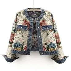 Jaqueta Jeans de Manga Longa com Gola Redonda, Curta, Retro, Bordada, Versátil, Tamanho Pequeno, Nova Chegada de Primave
