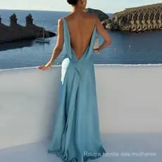 Vestidos Elegantes Femininos com Fenda, Vestido Longo Sem Mangas e Costas Abertas, Cor Sólida, Verão 2025, Vestidos Slim