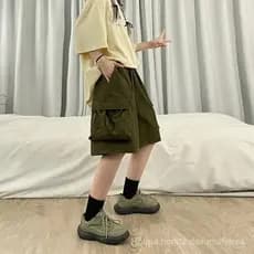 2025 Shorts Cargo de Cintura Alta para Mulheres Estilo Americano Streetwear Verão Calças de Perna Larga Moda Feminina Sh