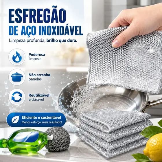 Kit 3/6/12/18/24 Panos de Limpeza Aço Inoxidável Esponja Arear Panela Reutilizável