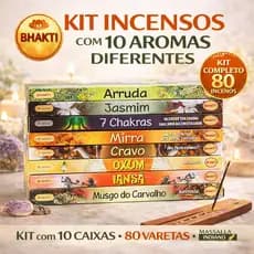 Kit 80 Incenso Indiano Várias Fragrâncias 10 Caixas 80 Varetas Limpeza de Ambiente e Espiritualidade