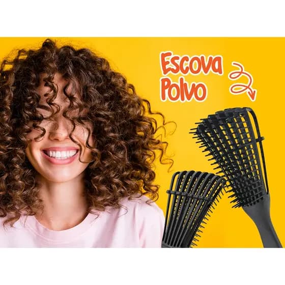 ESCOVA POLVO ANTI-FRIZZ PENTE CABELO CACHEADOS  MODELADORA CACHOS FÁCIL DESEMBARAÇO  MULTIFUNCIONAL
