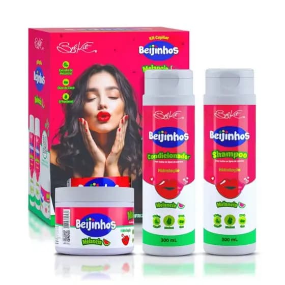 Kit Capilar Beijinhos de Morango  Reconstrução Maciez e Brilho nutrição intensa  Belkit Kit Melancia hidratação