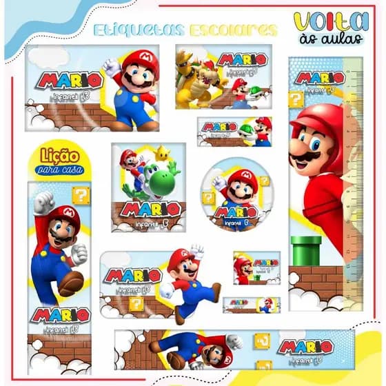 Kit de Etiqueta Escolar SUPER MARIO Personalizada - Etiqueta Escolar - Etiqueta para material escolar