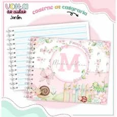 Caderno de Desenho, Caderno Meia Pauta, Caderno de Caligrafia JARDIM ENCANTADO Personalizado com Nome