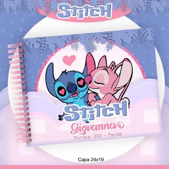 Caderno de Desenho, Caderno de desenho meia pauta, Caderno de Caligrafia STITCH Personalizado com Nome - ESCOLHER MODELO