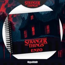 Caderno de Desenho OU Caderno Meia Pauta OU Caderno de Caligrafia Personalizado com Nome - STRANGER THINGS