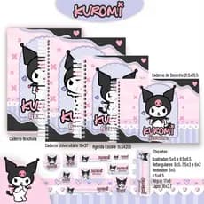 Caderno de Desenho OU Caderno Meia Pauta OU Caderno de Caligrafia Personalizado KUROMI PRETO Personalizado com Nome