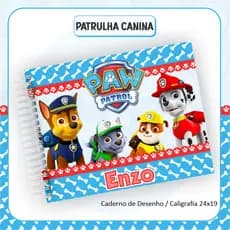 Caderno de Desenho OU Caderno Meia Pauta OU Caderno de Caligrafia Personalizado PATRULHA CANINA MENINO 2 Com Nome