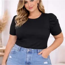 Blusa Manga Princesa Malha Canelada Plus Size