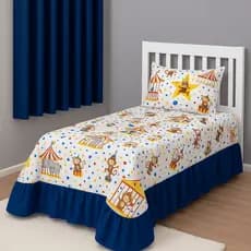 Kit Cobre Leito 2 Peças E Cortina Infantil Estampado Confortável Macio Decorativo Enxoval Quarto Menino Menina Lavável