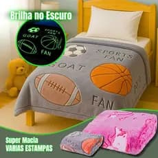 Manta Infantil Que Brilha no Escuro Cobertor Neon Macio Antialérgico Felpudo Microfibra 200x180cm Inverno Estampada