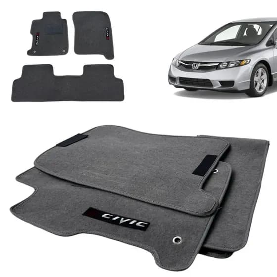 Tapete Carpete Cinza Premium New Civic 2006 2007 2008 2009 2010 2011 2012 2013 2014 2015 2016 Bordado Velcro Tecido