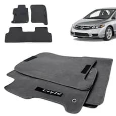 Tapete Carpete Cinza Premium New Civic 2006 2007 2008 2009 2010 2011 2012 2013 2014 2015 2016 Bordado Velcro Tecido