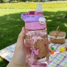 Garrafa Bico Silicone Com Canudo Capivara 450ml Dino Bailarina Astronauta