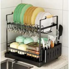Escorredor Organizador de Louças Preto Rack para Cozinha Porta Talheres Copos Pratos Moderno Inoxidável