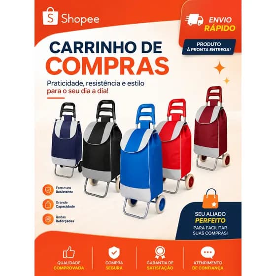 Carrinho De Compras Feira Dobravel com rodas mercado Reforçado Sacola Bolsa Diversas Cores PROMOÇÃO!