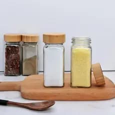 Kit 2 Potes de Vidro Porta Temperos 90ml ou 120ml com Tampa de Bambu ou Plástico