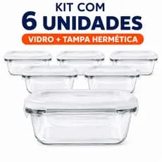 Kit 6 Potes de Vidro Hermético 640ml com Tampa Trava | Marmita Fitness | Freezer, Geladeira e Micro-ondas