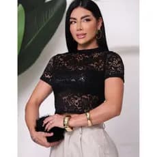 Blusa RENDA femenina transparente floreado elegante social estilo gringa pra festa de balada malha renda poliamida
