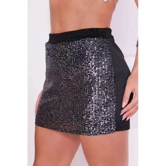 Short Saia Paetê Neoprene Brilho Feminino marron cobre pra grupo de dança e Festa de Balada