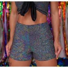 shorts carnaval brilhoso  brunella holográfico luxo estica  festa
