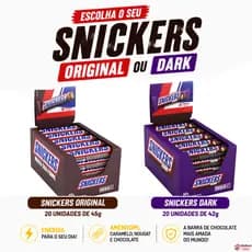 Caixa Fechada Chocolate Snickers Original, Dark, Branco ou Pé de Moleque – 20 Unidades